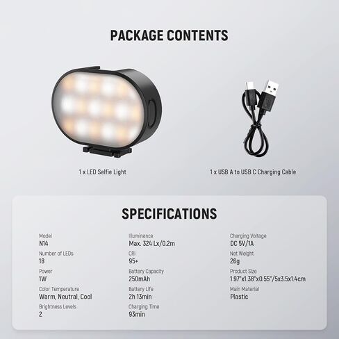 NEEWER ENTRY LEVEL VERSION Magnetic Camera Auxiliary Light for Vlog, 1W Plastic Small Cold Shoe LED Panel Lighting for Phone Cage Action Cam AC024 OSMO Pocket 3 Mount & M21, 3 Modes CRI95+ 250mAh, N14 in Saudi Arabia