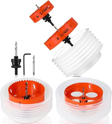 4-1/4 Inch & 6-1/4 Inch Hole Saw for Recessed Lights and Can Lights Drill Hole Cutter with 2 Dust Bowl Dust Collection Construction Kit for Wood Ceiling Plastic Metal Drywall in Kuwait