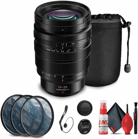 Panasonic Leica DG Vario-Summilux 10-25mm Lens (H-X1025) Bundle Including: Lens Pouch, 3-Piece Filter Kit, Lens Caps, Cap Keeper, Full Cleaning Kit in Saudi Arabia