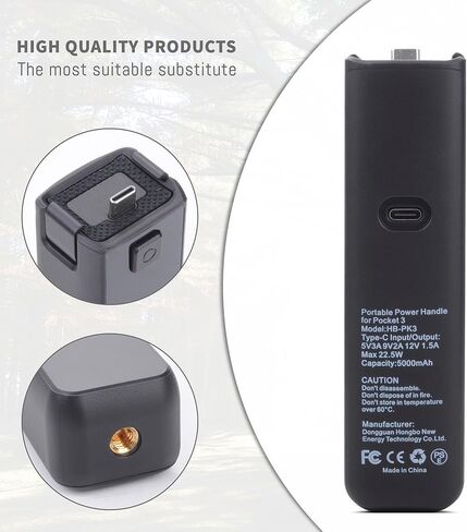 مقبض بطارية Pocket 3 متوافق مع كاميرا DJI Osmo Pocket 3 ، استبدال الطاقة المحمولة 5000mAh ، تم إنشاؤه في 22.5 ساعة شحن سريع للبطارية وفتحة خيط 1/4 بوصة (1pcs) in Saudi Arabia