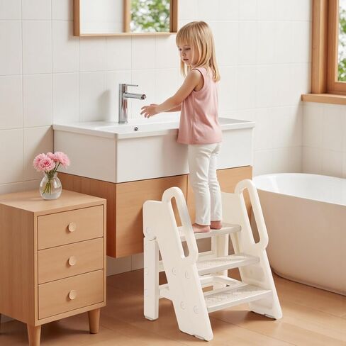 Kids Step Stool for Bathroom, Non-Slip Toddler Step Stool Kitchen Helper, 150lbs Load Bearing Foldable Toddler Tower for Kitchen Counter, Kids Stool for Bathroom Sink in Saudi Arabia