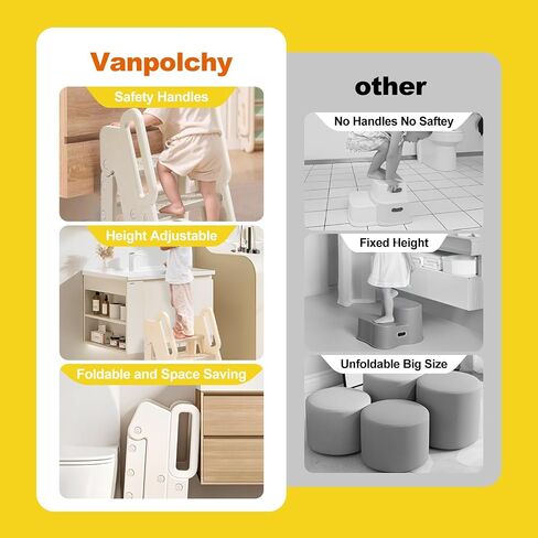 Kids Step Stool for Bathroom, Non-Slip Toddler Step Stool Kitchen Helper, 150lbs Load Bearing Foldable Toddler Tower for Kitchen Counter, Kids Stool for Bathroom Sink in Saudi Arabia