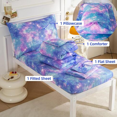 SDIII 4 Piece Strawberry Toddler Bedding Set, Kawaii Fruit Printed Pink Toddler Bedding Girl with Comforter, Fitted Sheet, Flat Sheet, Pillowcase in Kuwait