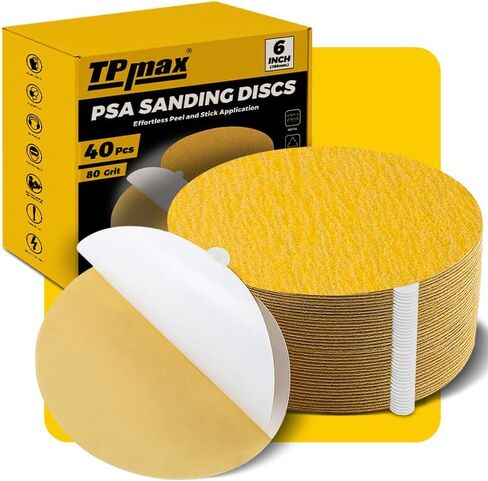 6-Inch 80-Grit Gold PSA Sanding Discs, 40 Pack – Pro-Grade Self-Adhesive Stickyback Sandpaper with Quick-Release Tabs for DA Sander, Medium-Coarse Automotive/Wood/Metal Sanding in Kuwait