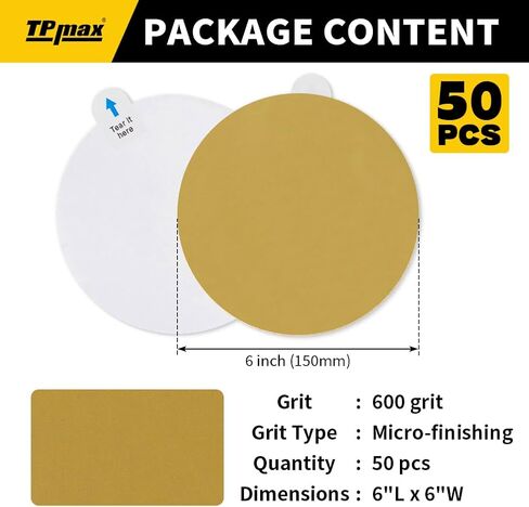 6-Inch 80-Grit Gold PSA Sanding Discs, 40 Pack – Pro-Grade Self-Adhesive Stickyback Sandpaper with Quick-Release Tabs for DA Sander, Medium-Coarse Automotive/Wood/Metal Sanding in Kuwait