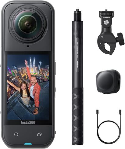 Insta360 x5 دراجة نارية Multiview حزمة-مقاومة للماء 8K 360 ° كاميرا ، رائدة في الإضاءة منخفضة ، تأثير عصا صورة شخصية غير مرئية ، وعدسة وعرة قابلة للاستبدال ، بطارية 3 ساعات ، واقي رياح مدمج in Saudi Arabia