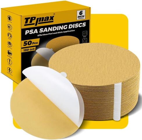 6-Inch 80-Grit Gold PSA Sanding Discs, 40 Pack – Pro-Grade Self-Adhesive Stickyback Sandpaper with Quick-Release Tabs for DA Sander, Medium-Coarse Automotive/Wood/Metal Sanding in Kuwait