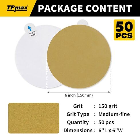 6-Inch 80-Grit Gold PSA Sanding Discs, 40 Pack – Pro-Grade Self-Adhesive Stickyback Sandpaper with Quick-Release Tabs for DA Sander, Medium-Coarse Automotive/Wood/Metal Sanding in Kuwait