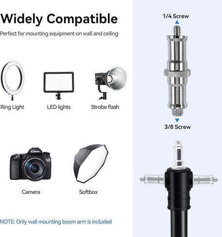 Takerers Ring Light Wall Mount: Save Space, 180º Flexible Rotation - Wall Mount Triangle Boom Arm with 3/8 & 1/4 screw for Photography Light, Monolight, Softbox, Umbrella, Reflector, Max Length 51inch in Saudi Arabia