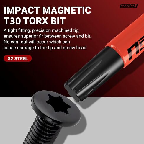 10-Piece T30 Torx Bits, 2'' to 6'' (50-152mm), Magnetic T30 Torx Bits for Impact Driver, 1/4 Inch Hex Shank | S2 Steel in Kuwait
