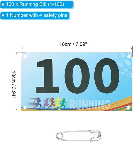 Patikil Tearproof Running Bib Numbers 7 × 6 بوصة ، 1-50 أرقام منافس السباق مع دبوس أمان لمباراة ماراثون رياضي مسابقة العداء ، متعدد الألوان in Saudi Arabia