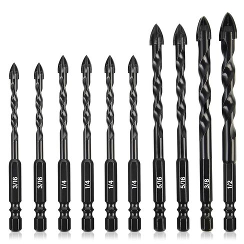 KENDO 10PCS Cement Drill Bit Set, 3/16"-1/2" Masonry Drill Bits Set, Tungsten Carbide Tip, Professional Concrete Drill Bit Set for Cement, Brick, Tile, Wood, Plastic, Glass and Ceramic Tile in Kuwait