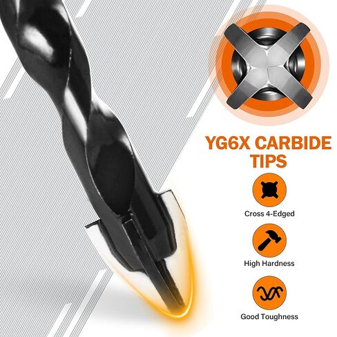 KENDO 10PCS Cement Drill Bit Set, 3/16"-1/2" Masonry Drill Bits Set, Tungsten Carbide Tip, Professional Concrete Drill Bit Set for Cement, Brick, Tile, Wood, Plastic, Glass and Ceramic Tile in Kuwait