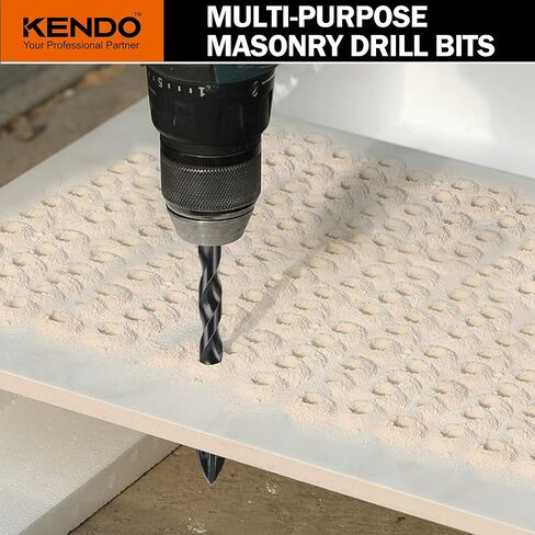 KENDO 10PCS Cement Drill Bit Set, 3/16"-1/2" Masonry Drill Bits Set, Tungsten Carbide Tip, Professional Concrete Drill Bit Set for Cement, Brick, Tile, Wood, Plastic, Glass and Ceramic Tile in Kuwait
