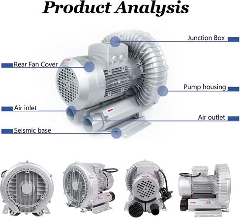 Blower Vortex BLOWER عالية الضغط 250W - مضخة هواء مجدٍ أحادية الطور مع تدفق كبير لتهوية الصرف الصحي ، حوض السمك ، بركة السمك ، مساكن سبيكة الألومنيوم متينة in Kuwait