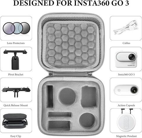 قشرة سفر قشرة صلبة EVA متوافقة مع Insta360 Go 3 و GO 3S Vlogging Action Camera Gear ، حقيبة حامي محمولة مضغوطة للمغامرات الخارجية والسفر (أسود) in Saudi Arabia