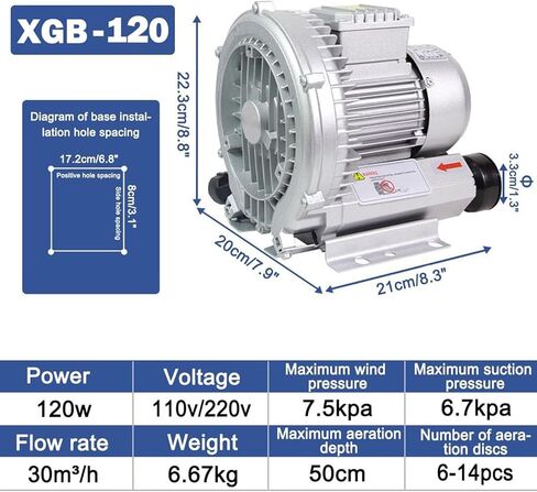 قناة الجانبية عالية الضغط المنفاخ التجديدي ، 120W/0.16hp مضخة حلقة دوامة مرحلة واحدة لضرب الهواء ، تهوية مياه الصرف وأكسجين الحوض in Kuwait