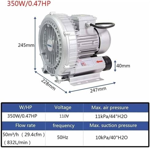 High-Pressure Regenerative Blower 0.5HP 0.47HP 0.33HP 0.24HP for Aquaculture, 350W Single Phase Vortex Blower, Efficient Air Pump for Fish Farming & Oxygenation in Kuwait