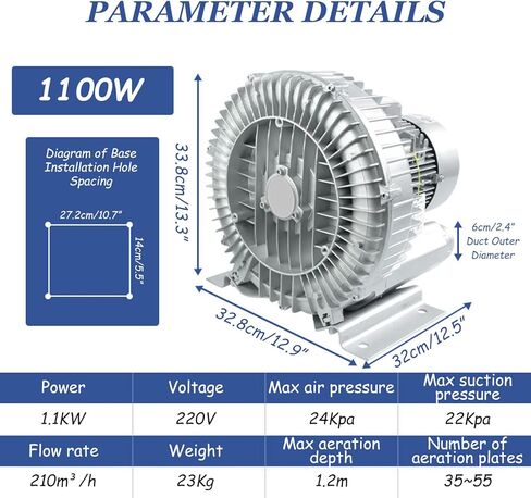 المنفاخ التجديدي 370W ، منفاخ الطرد المركزي حلقة من سبيكة الألومنيوم لتهوية الأسماك البركة ، منفاخ دوامة المرحلة الواحدة لأنظمة معالجة الصرف الصحي in Kuwait