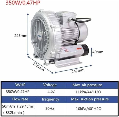 110V Regenerative Blower 0.24HP/0.33HP/0.47HP High-Pressure Vortex for Sewage Aeration & Aquarium Oxygenation - 550W Fish Pond Blower in Kuwait