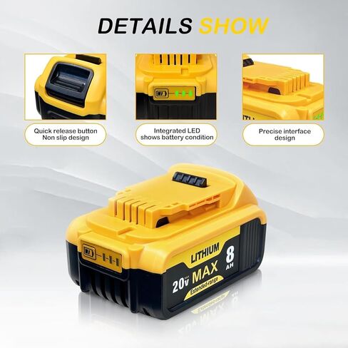 استبدال Kingtianle لبطارية DeWalt 20v Max: 8.0ah Lithium متوافق مع بطارية DeWalt DCB208 DCB200 DCB206 DCB205 أدوات الطاقة اللاسلكية 4 حزمة in Kuwait