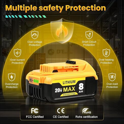 استبدال Kingtianle لبطارية DeWalt 20v Max: 8.0ah Lithium متوافق مع بطارية DeWalt DCB208 DCB200 DCB206 DCB205 أدوات الطاقة اللاسلكية 4 حزمة in Kuwait