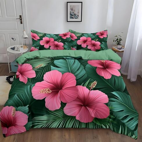 Duvet Cover Toddler Size, Reversible 2 Pieces Love Birds and Poppies Duvet Cover Set, Light Green Bedding Set for All Season, Soft Microfiber Bedding Set with Zipper Closure & Corner Ties - 42" x 58" in Saudi Arabia