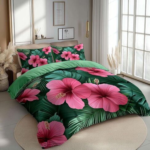 Duvet Cover Toddler Size, Reversible 2 Pieces Love Birds and Poppies Duvet Cover Set, Light Green Bedding Set for All Season, Soft Microfiber Bedding Set with Zipper Closure & Corner Ties - 42" x 58" in Saudi Arabia