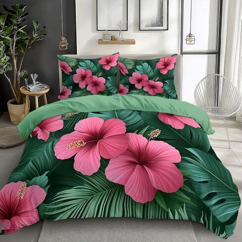 Duvet Cover Toddler Size, Reversible 2 Pieces Love Birds and Poppies Duvet Cover Set, Light Green Bedding Set for All Season, Soft Microfiber Bedding Set with Zipper Closure & Corner Ties - 42" x 58" in Saudi Arabia