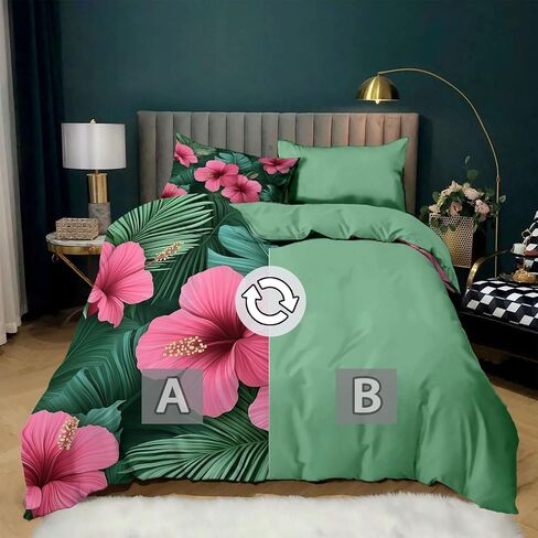 Duvet Cover Toddler Size, Reversible 2 Pieces Love Birds and Poppies Duvet Cover Set, Light Green Bedding Set for All Season, Soft Microfiber Bedding Set with Zipper Closure & Corner Ties - 42" x 58" in Saudi Arabia
