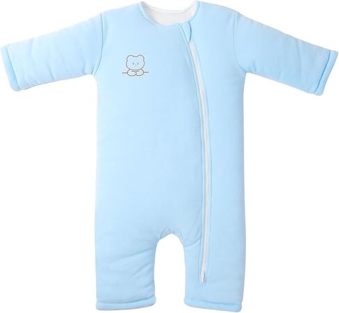 Organic Cotton Baby Sleep Sack with Legs Warm Winter 3-6 Months 2.5 Tog, Wearable Blanket Sleeping Bag for Easy Diaper Changing Transitional Unisex Sleep sacks for Newborn Infant Girls Boys Blue in Kuwait