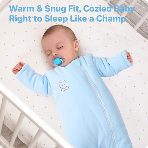 Organic Cotton Baby Sleep Sack with Legs Warm Winter 3-6 Months 2.5 Tog, Wearable Blanket Sleeping Bag for Easy Diaper Changing Transitional Unisex Sleep sacks for Newborn Infant Girls Boys Blue in Kuwait