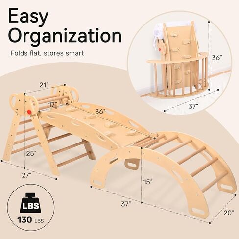 Wingyz 8-in-1 Pikler Triangle Set-Wooden Climbing Toys مع وسادة ، قوس ، منحدر وسلم | Montessori Toddler Climber Indoor Jungle Gym for Kids (Blue) in Kuwait