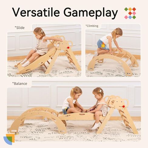Wingyz 8-in-1 Pikler Triangle Set-Wooden Climbing Toys مع وسادة ، قوس ، منحدر وسلم | Montessori Toddler Climber Indoor Jungle Gym for Kids (Blue) in Kuwait