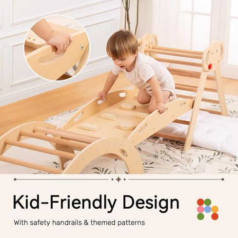 Wingyz 8-in-1 Pikler Triangle Set-Wooden Climbing Toys مع وسادة ، قوس ، منحدر وسلم | Montessori Toddler Climber Indoor Jungle Gym for Kids (Blue) in Kuwait