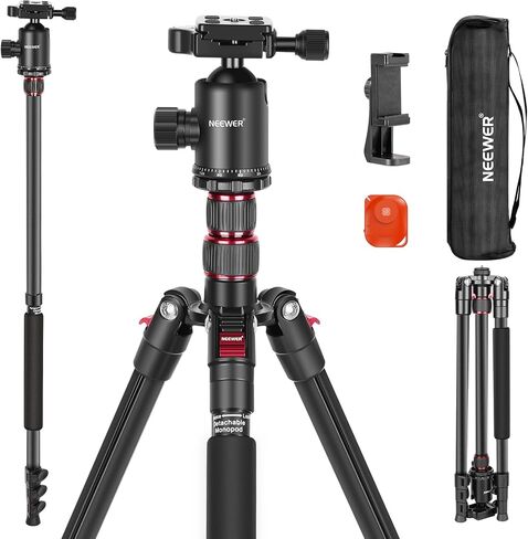 NEEWER 77" Camera Tripod Monopod with Cell Phone Holder Compatible with iPhone for Video Recording, Compact Aluminum Lightweight Travel Stand with Ball Head QR Plate Bag Cleaning Cloth, Max Load 34lbs in Saudi Arabia