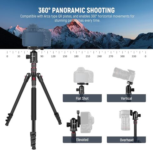 NEEWER 77" Camera Tripod Monopod with Cell Phone Holder Compatible with iPhone for Video Recording, Compact Aluminum Lightweight Travel Stand with Ball Head QR Plate Bag Cleaning Cloth, Max Load 34lbs in Saudi Arabia