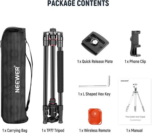 NEEWER 77" Camera Tripod Monopod with Cell Phone Holder Compatible with iPhone for Video Recording, Compact Aluminum Lightweight Travel Stand with Ball Head QR Plate Bag Cleaning Cloth, Max Load 34lbs in Saudi Arabia