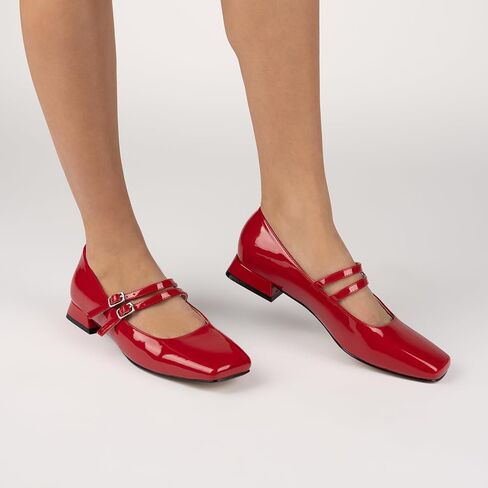 Journee Collection Womens Gredah Mary Jane Dress Flats Strappy Double Buckle Slip On Cushioned Block Heel Square Toe in Saudi Arabia