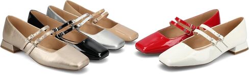 Journee Collection Womens Gredah Mary Jane Dress Flats Strappy Double Buckle Slip On Cushioned Block Heel Square Toe in Saudi Arabia