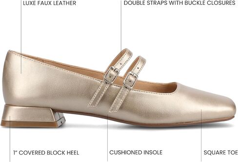 Journee Collection Womens Gredah Mary Jane Dress Flats Strappy Double Buckle Slip On Cushioned Block Heel Square Toe in Saudi Arabia