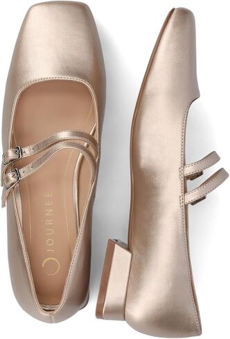 Journee Collection Womens Gredah Mary Jane Dress Flats Strappy Double Buckle Slip On Cushioned Block Heel Square Toe in Saudi Arabia