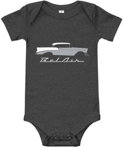 1956 Chevy Bel Air Dawn Gray & Ivory Antique Car Collector Cars 56 Belair Baby Onesie Short Sleeve one Piece in Saudi Arabia