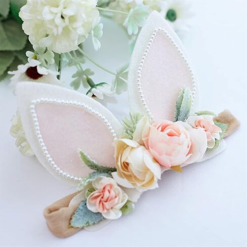 Baby Girl Floral Easter Bunny Nylon Headband Flower Elastic Hairband Bows Wraps For Newborn Infant Toddler Hair Accessories (RTA001) in Saudi Arabia