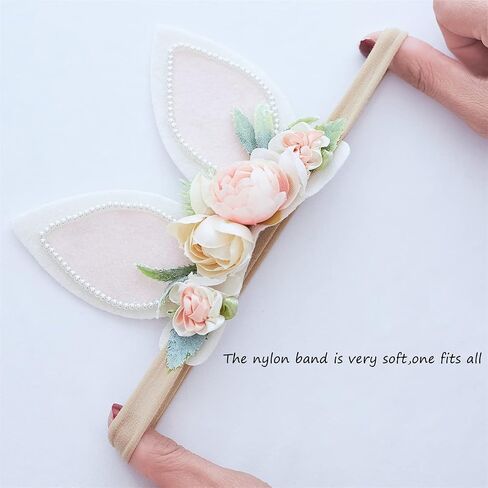 Baby Girl Floral Easter Bunny Nylon Headband Flower Elastic Hairband Bows Wraps For Newborn Infant Toddler Hair Accessories (RTA001) in Saudi Arabia