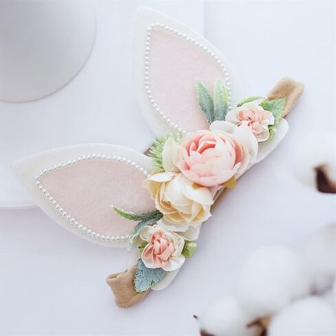 Baby Girl Floral Easter Bunny Nylon Headband Flower Elastic Hairband Bows Wraps For Newborn Infant Toddler Hair Accessories (RTA001) in Saudi Arabia