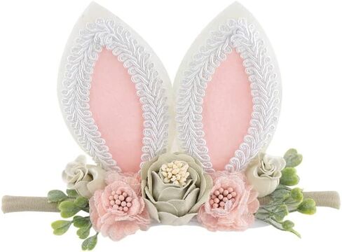 Baby Girl Floral Easter Bunny Nylon Headband Flower Elastic Hairband Bows Wraps For Newborn Infant Toddler Hair Accessories (RTA001) in Saudi Arabia
