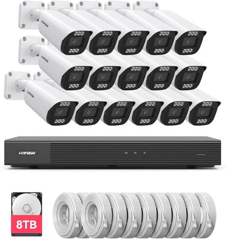نظام كاميرا أمان H.VIEW 4K 32 قناة NVR PoE 8 تيرابايت، اكتشاف المركبات البشرية بالذكاء الاصطناعي، مفتاح PoE 24 منفذًا، كاميرات IP PoE الصوتية التجارية الخارجية 20 × 8 ميجابكسل، اكتشاف الذكاء الاصطناعي، المراقبة للأعمال in Saudi Arabia