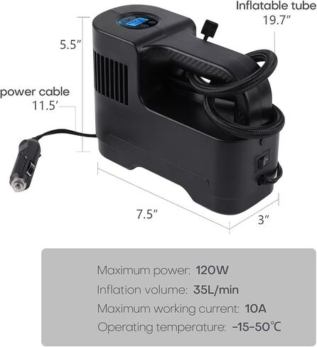1pc 150PSI Portable Digital Tire Inflator Pump for Car and Motorcycle - Auto-Off w/LED Lights 12V Corded Air Pump in Kuwait