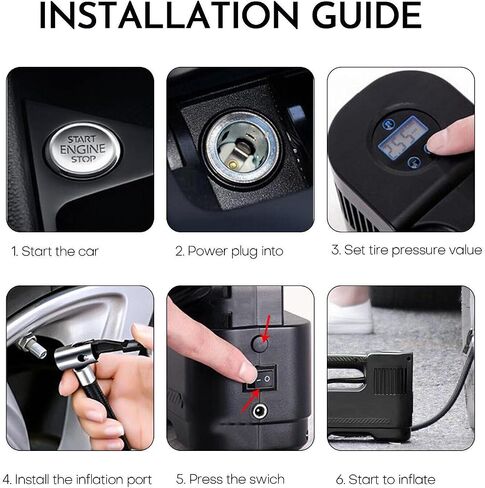 1pc 150PSI Portable Digital Tire Inflator Pump for Car and Motorcycle - Auto-Off w/LED Lights 12V Corded Air Pump in Kuwait